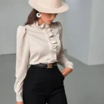 Blouse with ruffle trim